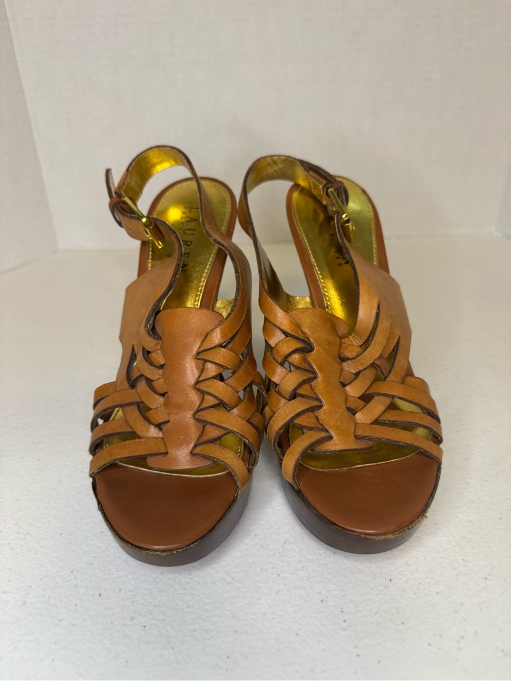 Ralph Lauren Women's Tan Strappy Sandals Size 7 Leather Upper
